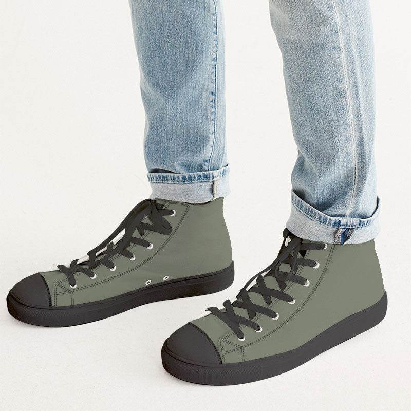 Medium Neutral Lime Men's High-Top Canvas Sneakers (L-NE-ME) - Man CloseUp