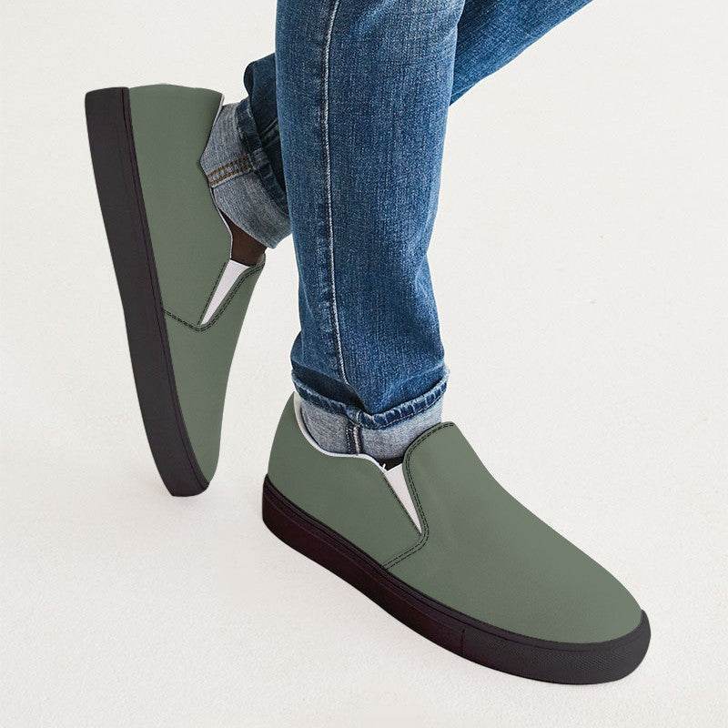Medium Neutral Lime Men's Slip-On Canvas Sneakers (GL2-NE-ME) - Man CloseUp