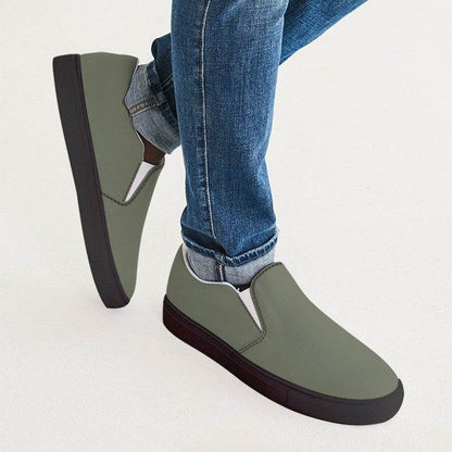 Medium Neutral Lime Men's Slip-On Canvas Sneakers (L-NE-ME) - Man CloseUp