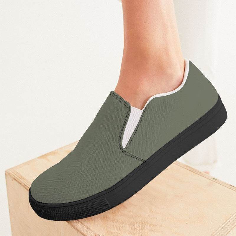 Medium Neutral Lime Women's Slip-On Canvas Sneakers (L-NE-ME) - Woman CloseUp