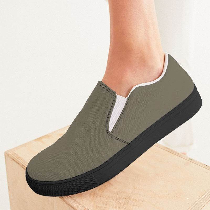 Medium Neutral Yellow Women's Slip-On Canvas Sneakers (Y-NE-ME) - Woman CloseUp