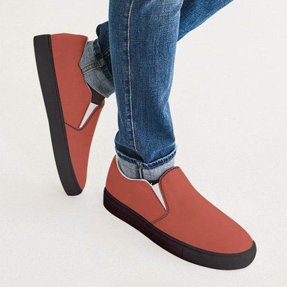 Medium Red Men's Slip-On Canvas Sneakers (R-ME-ME) - Man CloseUp