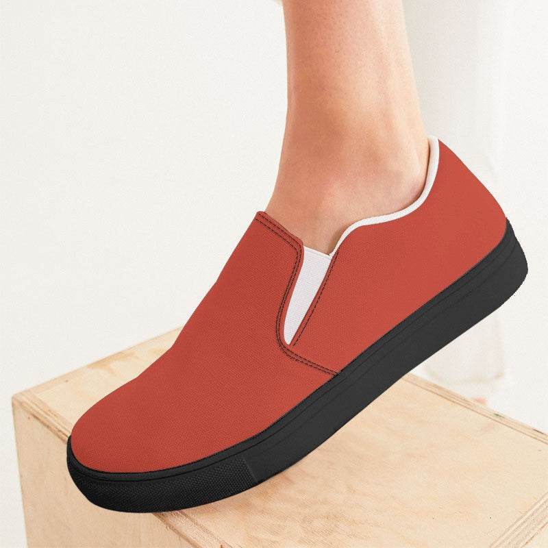 Medium Red Women's Slip-On Canvas Sneakers (R-ME-ME) - Woman CloseUp