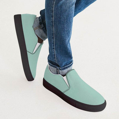 Mint Green Men's Slip-On Canvas Sneakers (BG-MU-LI) - Man CloseUp