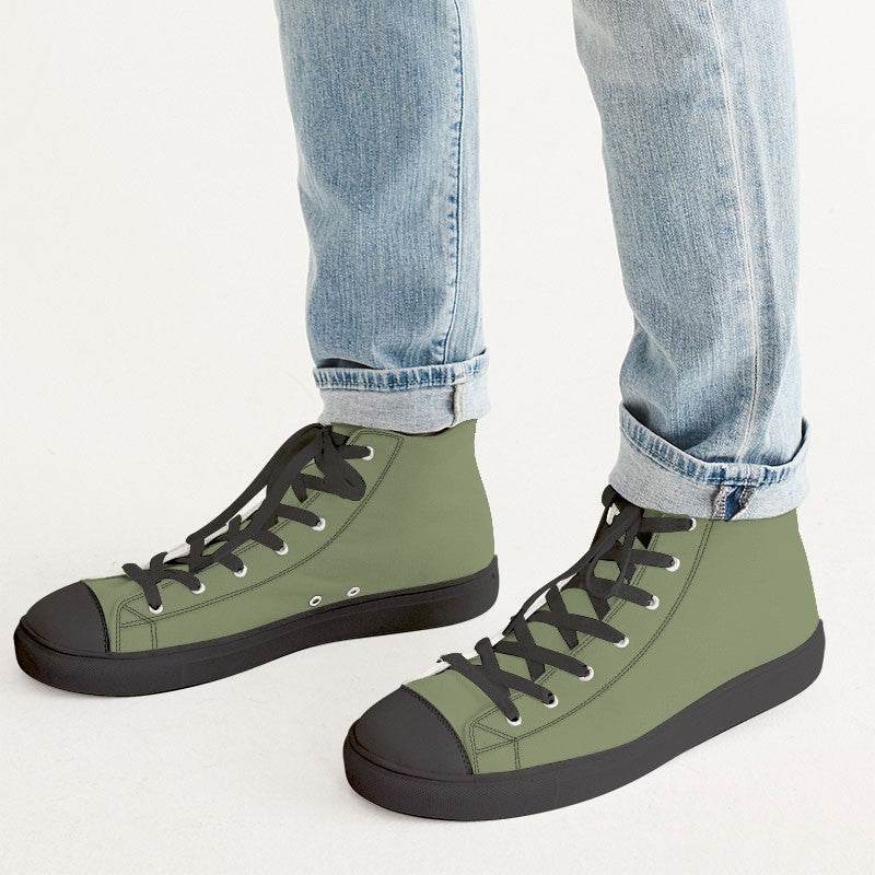 Moss Green Men's High-Top Canvas Sneakers (L-FM-ME) - Man CloseUp