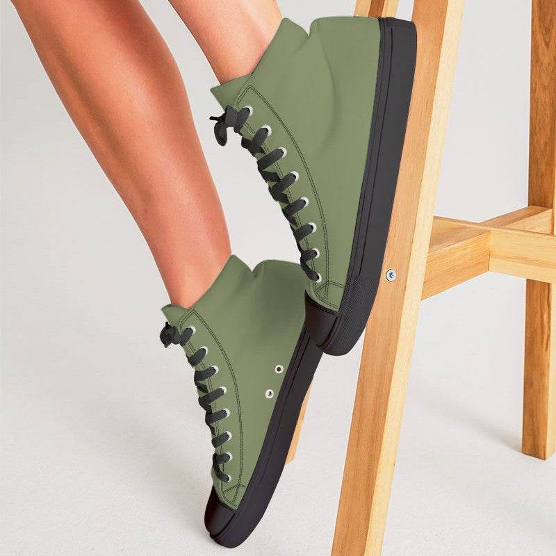 Moss Green Women's High-Top Canvas Sneakers (L-FM-ME) - Woman CloseUp