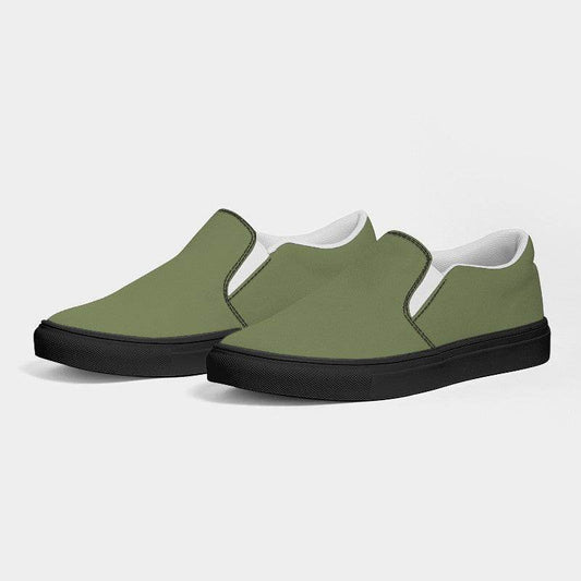 Moss Green Women's Slip-On Canvas Sneakers (L-FM-ME) - Side 3