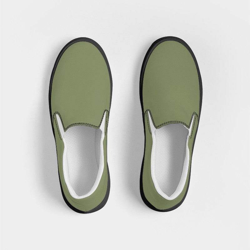 Moss Green Women's Slip-On Canvas Sneakers (L-FM-ME) - Top