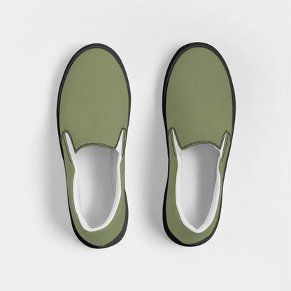 Moss Green Women's Slip-On Canvas Sneakers (L-FM-ME) - Top