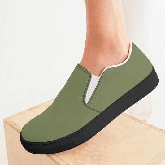 Moss Green Women's Slip-On Canvas Sneakers (L-FM-ME) - Woman CloseUp