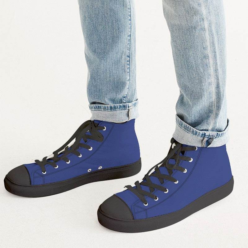 Navy Men's High-Top Canvas Sneakers (I-CL-DE) - Man CloseUp