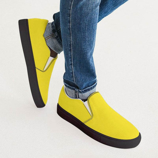 Neon Yellow Men's Slip-On Canvas Sneakers (LY2-BR-ME) - Man CloseUp