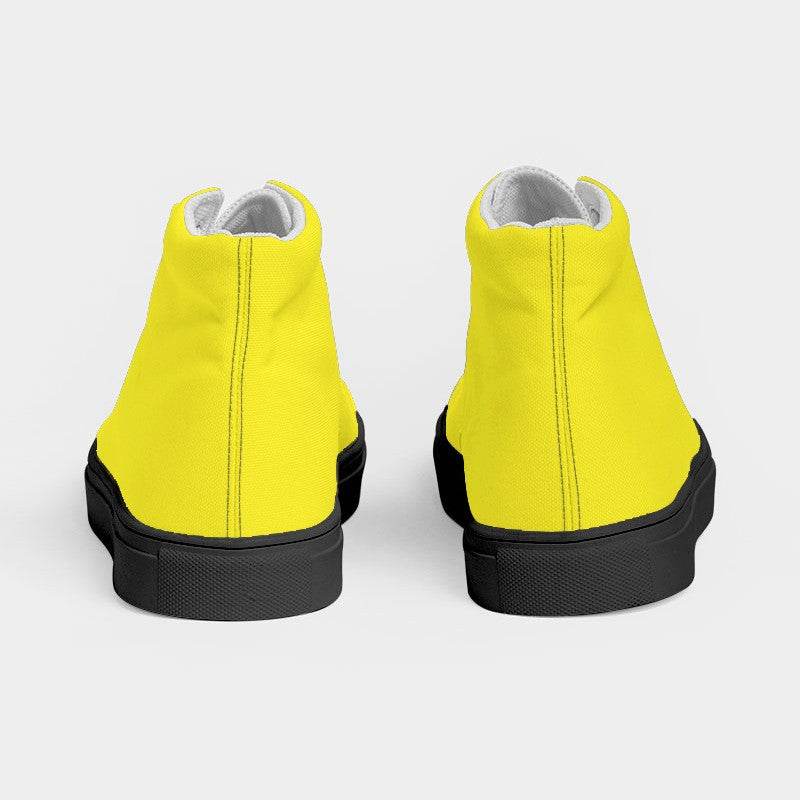 Neon Yellow Women's High-Top Canvas Sneakers (LY2-BR-ME) - Back