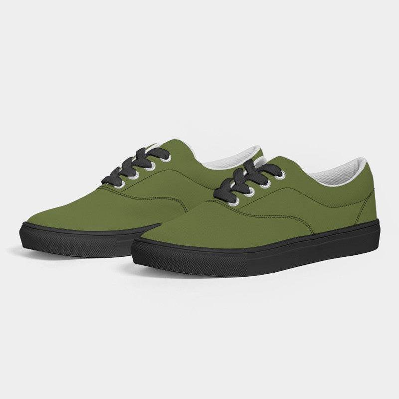 Olive Green Men's Canvas Sneakers (L-MU-DA) - Side 3