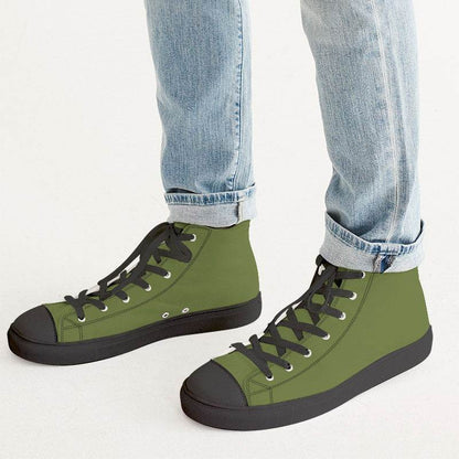 Olive Green Men's High-Top Canvas Sneakers (L-MU-DA) - Man CloseUp