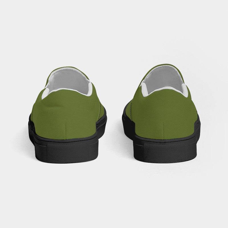 Olive Green Men's Slip-On Canvas Sneakers (L-MU-DA) - Back