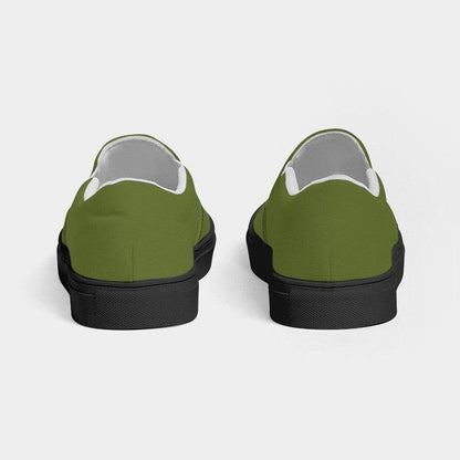 Olive Green Men's Slip-On Canvas Sneakers (L-MU-DA) - Back