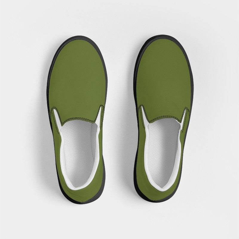 Olive Green Men's Slip-On Canvas Sneakers (L-MU-DA) - Top