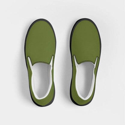 Olive Green Men's Slip-On Canvas Sneakers (L-MU-DA) - Top