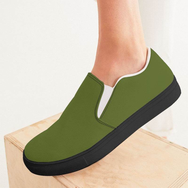 Olive Green Women's Slip-On Canvas Sneakers (L-MU-DA) - Woman CloseUp