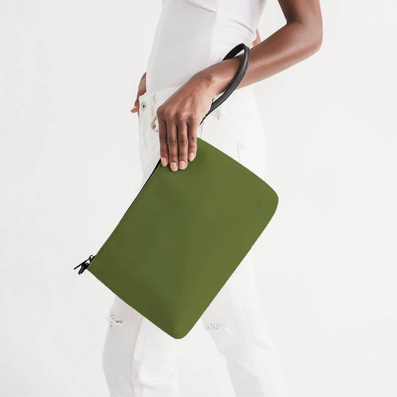 Olive Green Zip Pouch (L-MU-DA) - Side Holding