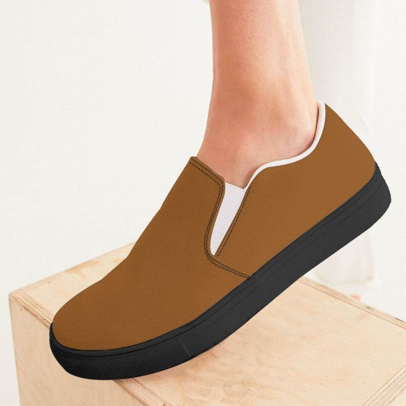 Orange-Brown Women's Slip-On Canvas Sneakers (O-ME-DE) - Woman CloseUp