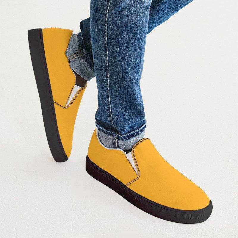 Orange-Yellow Men's Slip-On Canvas Sneakers (YO1-BR-ME) - Man CloseUp