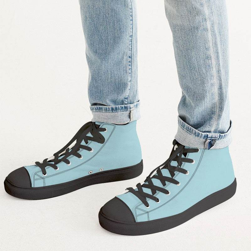 Pastel Blue Men's High-Top Canvas Sneakers (C-MU-LI) - Man CloseUp