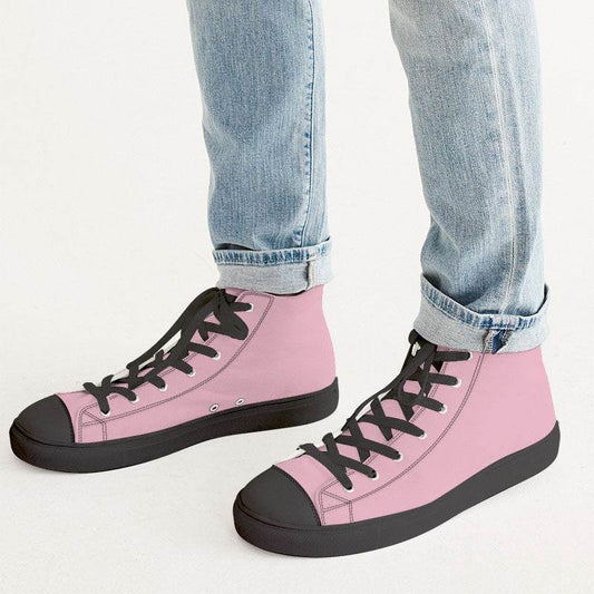 Pastel Pink Men's High-Top Canvas Sneakers (PI-FM-LI) - Man CloseUp