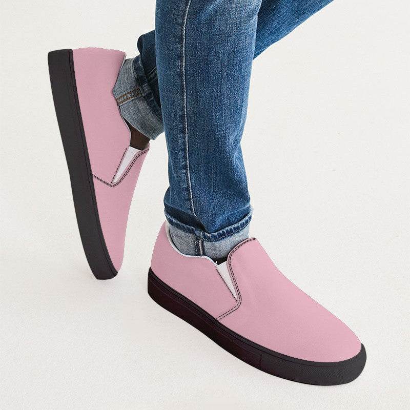 Pastel Pink Men's Slip-On Canvas Sneakers (PI-FM-LI) - Man CloseUp