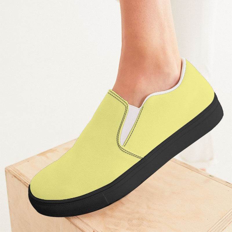 Pastel Yellow Women's Slip-On Canvas Sneakers (LY2-ME-LI) - Woman CloseUp