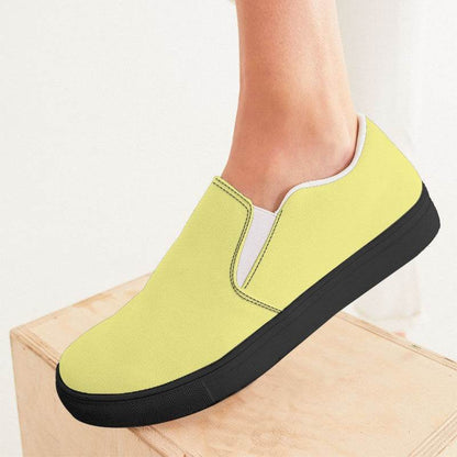 Pastel Yellow Women's Slip-On Canvas Sneakers (LY2-ME-LI) - Woman CloseUp