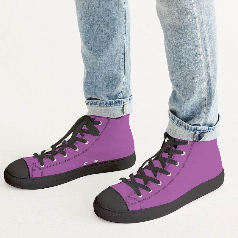 Pink-Purple Men's High-Top Canvas Sneakers (M-CL-LI) - Man CloseUp