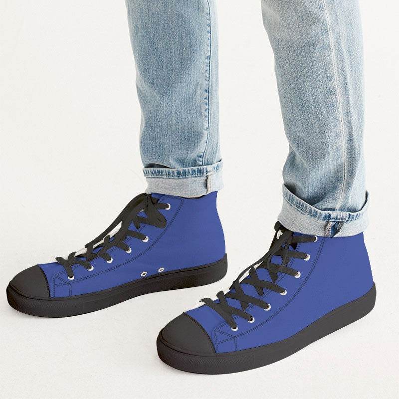 Royal Blue Men's High-Top Canvas Sneakers (I-BR-ME) - Man CloseUp