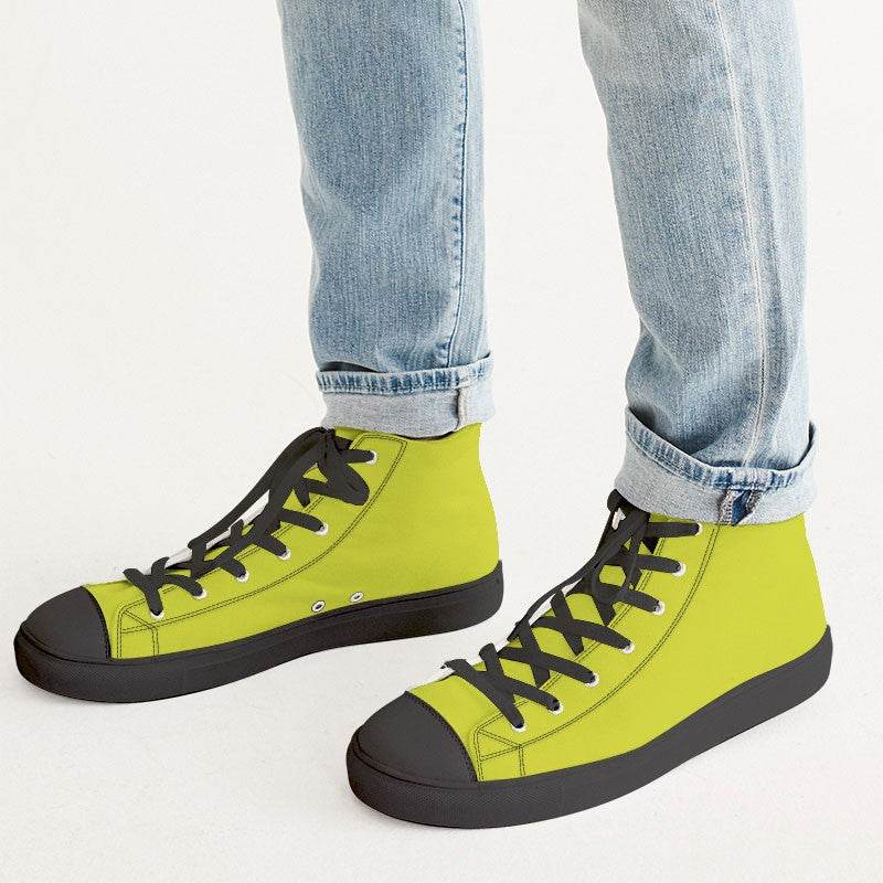 Safety Green Men's High-Top Canvas Sneakers (LY1-BR-ME) - Man CloseUp
