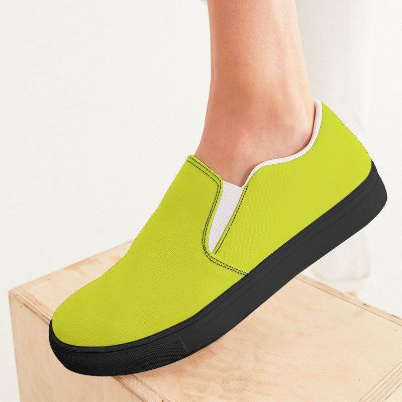 Safety Green Women's Slip-On Canvas Sneakers (LY1-BR-ME) - Woman CloseUp