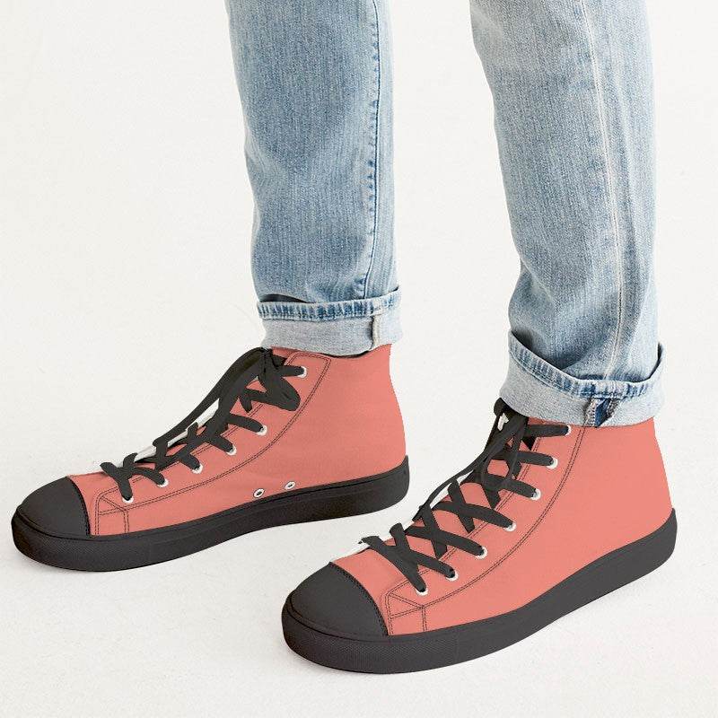 Salmon Men's High-Top Canvas Sneakers (R-ME-LI) - Man CloseUp