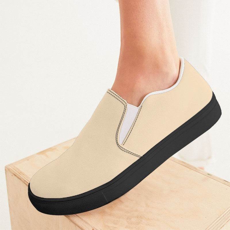 Sandy Beige Women's Slip-On Canvas Sneakers (YO2-FM-LI) - Woman CloseUp