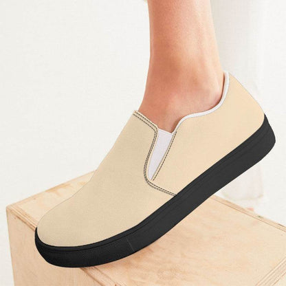 Sandy Beige Women's Slip-On Canvas Sneakers (YO2-FM-LI) - Woman CloseUp