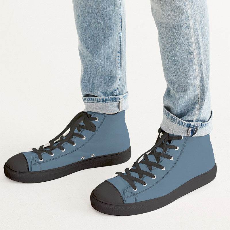 Slate Blue Men's High-Top Canvas Sneakers (B-FM-ME) - Man CloseUp