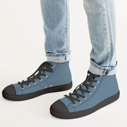Slate Blue Men's High-Top Canvas Sneakers (B-FM-ME) - Man CloseUp