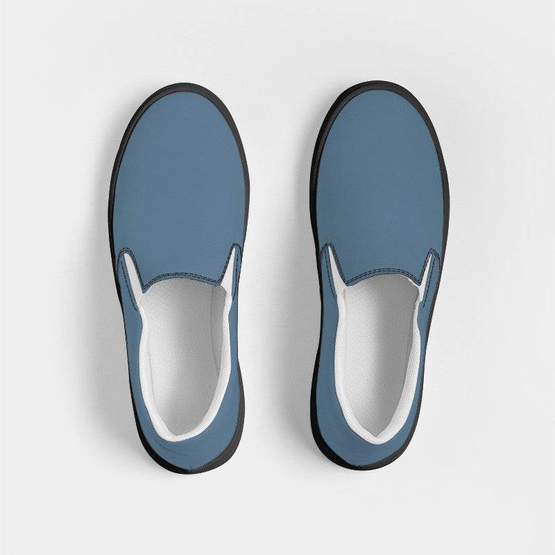 Slate Blue Women's Slip-On Canvas Sneakers (B-FM-ME) - Top