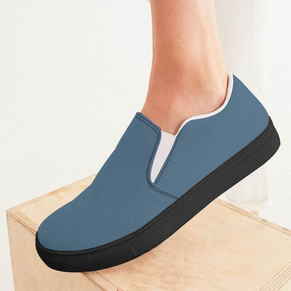 Slate Blue Women's Slip-On Canvas Sneakers (B-FM-ME) - Woman CloseUp