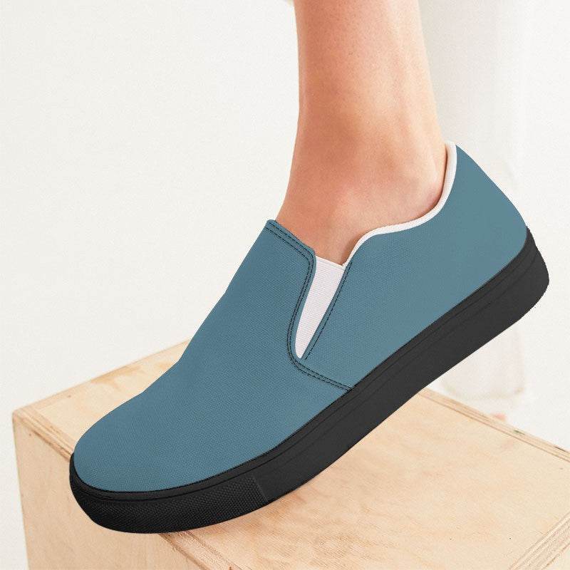 Smoke Gray Women's Slip-On Canvas Sneakers (BC2-FM-ME) - Woman CloseUp