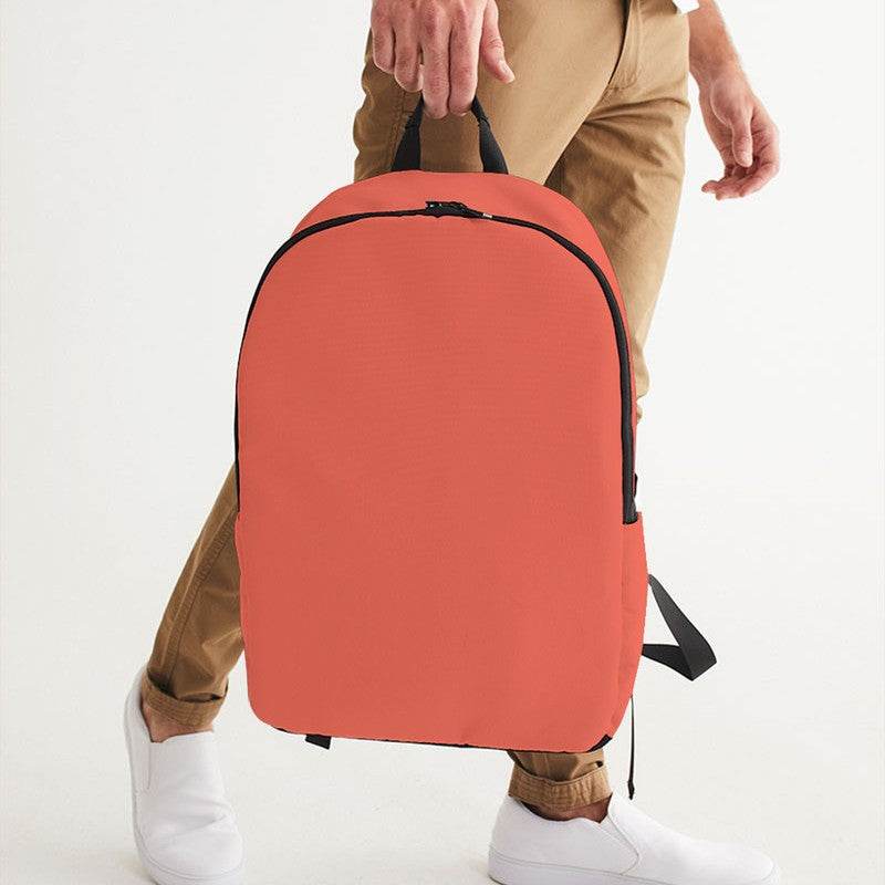 Sunset Orange Waterproof Backpack (R-ME-ML) - Man Holding CloseUp