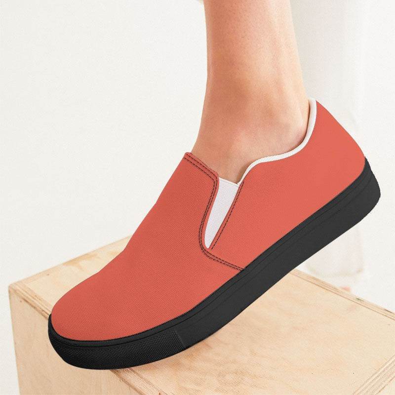 Sunset Orange Women's Slip-On Canvas Sneakers (R-ME-ML) - Woman CloseUp