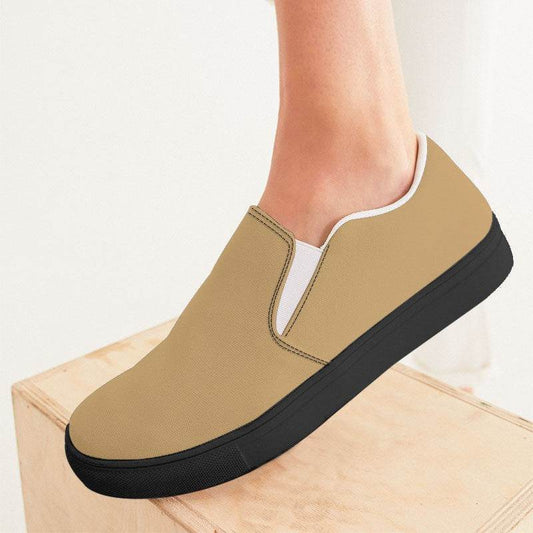 Tan Women's Slip-On Canvas Sneakers (YO2-MU-ML) - Woman CloseUp