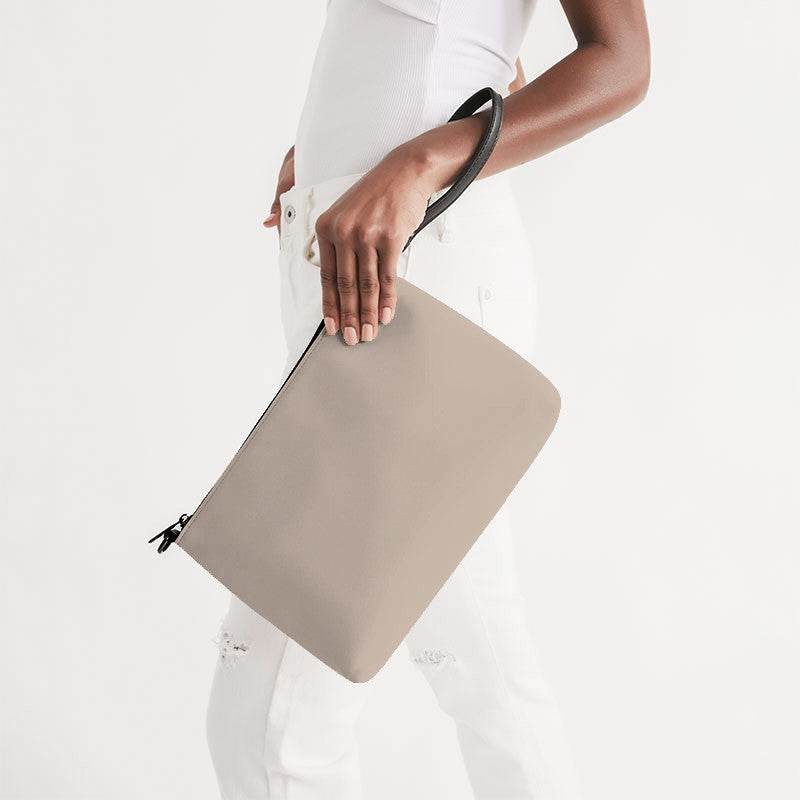 Taupe Gray Zip Pouch (O-NE-LG) - Side Holding