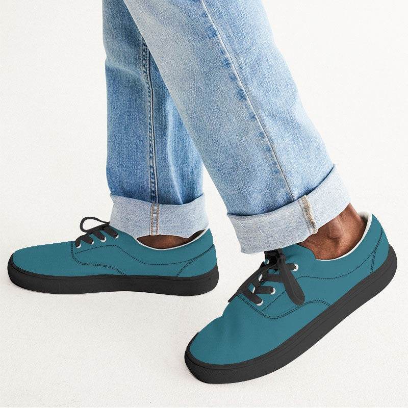 Teal Blue Men's Canvas Sneakers (BC3-ME-DE) - Man CloseUp