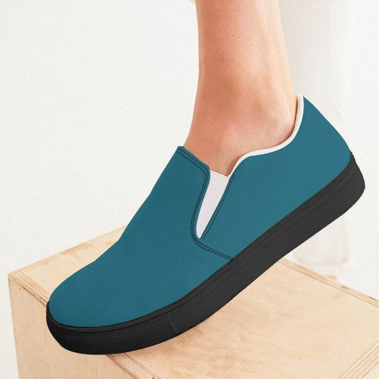 Teal Blue Women's Slip-On Canvas Sneakers (BC3-ME-DE) - Woman CloseUp